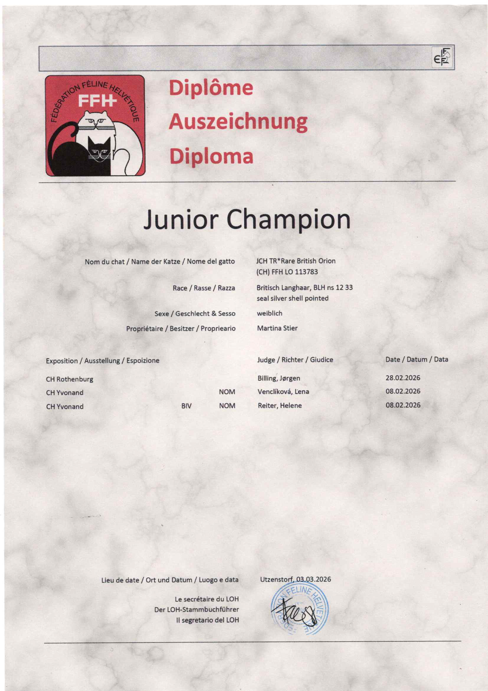 JCH Rare British Orion