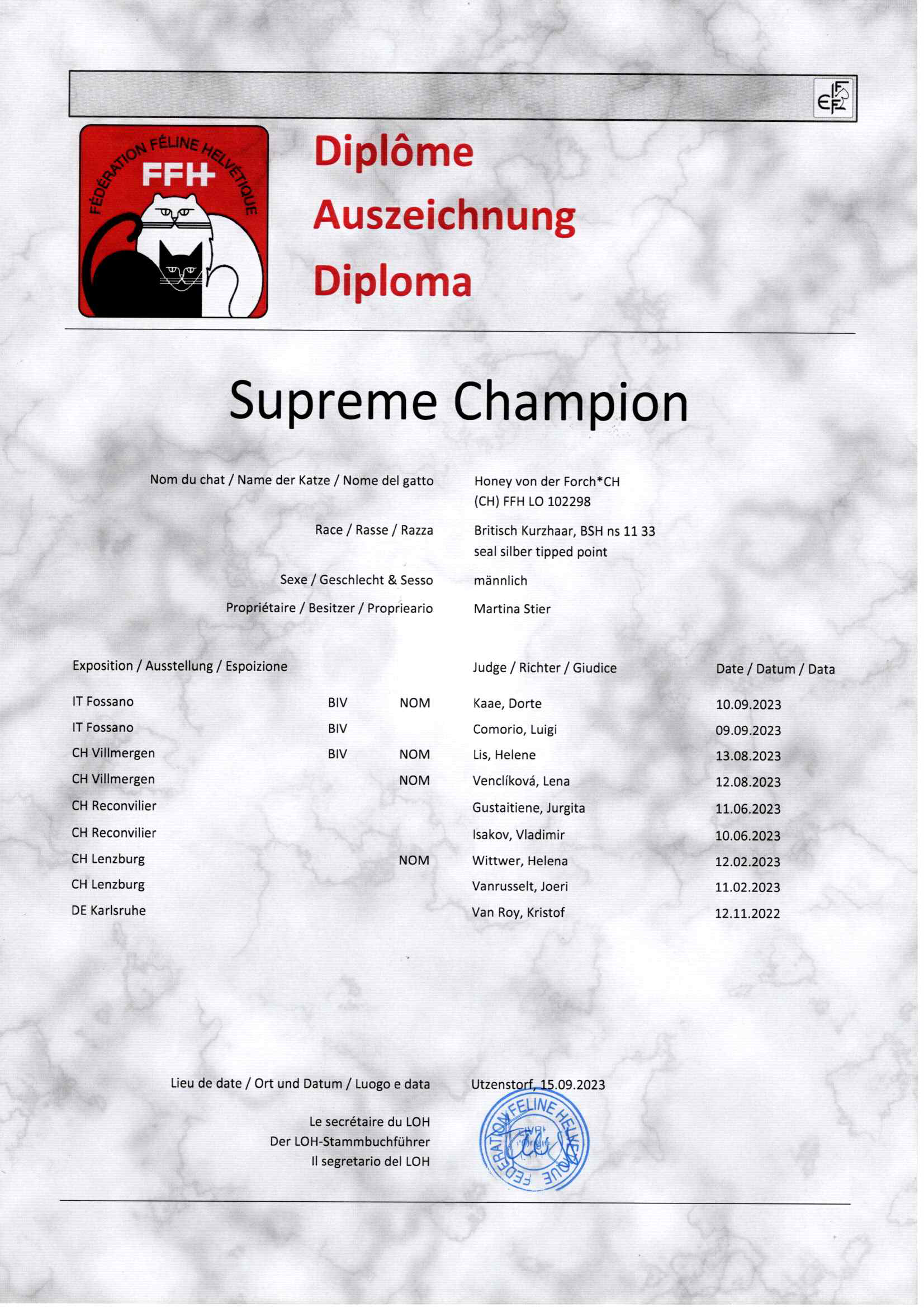 Supreme Champion Honey von der Forch